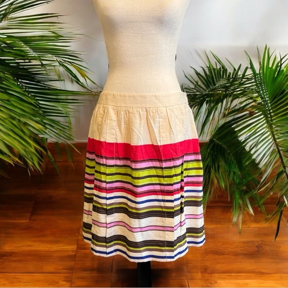 LOFT Multicolor Striped Pleated Skirt - Size 8 - Picture 1 of 15